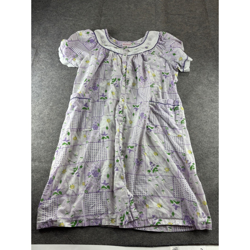 Moon Dance Vintage Floral Patchwork Snap Front House Dress Purple White XL